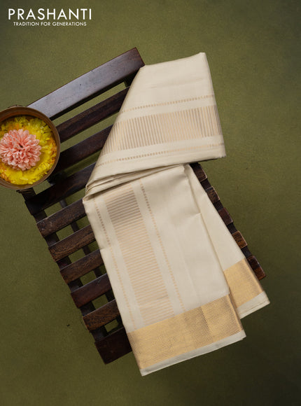 9x5 Pure silk dhoti and matching shirt bit cream with zari woven border