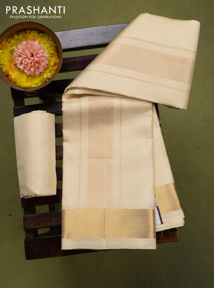 9x5 Pure silk dhoti and matching shirt bit cream with zari woven border