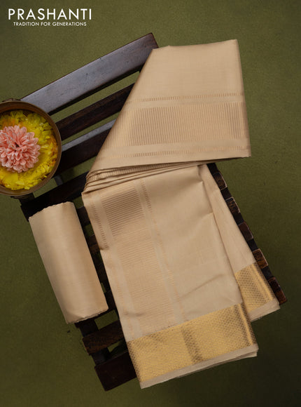 9x5 Pure silk dhoti and matching shirt bit cream with zari woven border