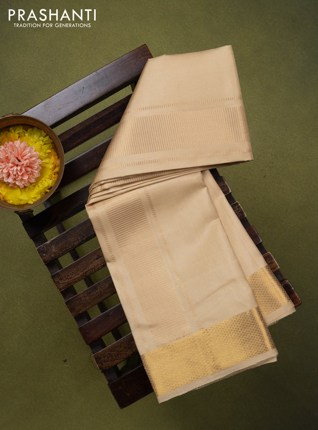 9x5 Pure silk dhoti and matching shirt bit cream with zari woven border