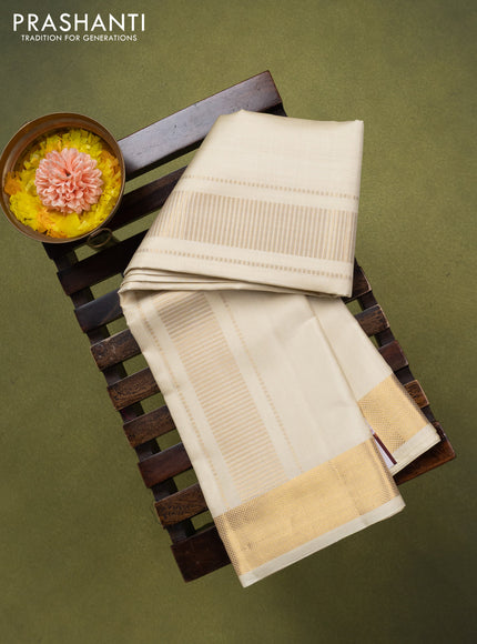 9x5 Pure silk dhoti and matching shirt bit off white with zari woven border