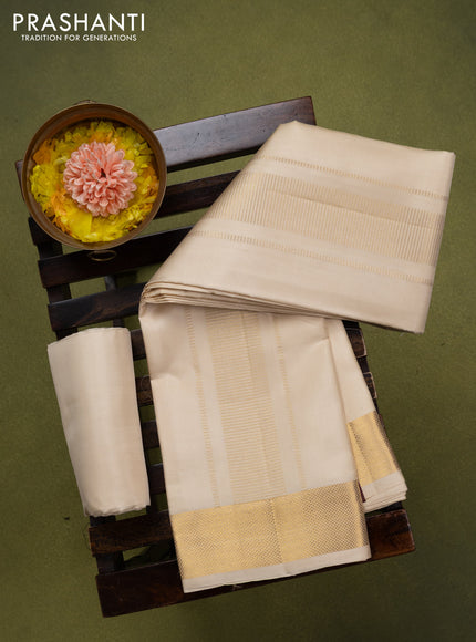 9x5 Pure silk dhoti and matching shirt bit cream with zari woven border