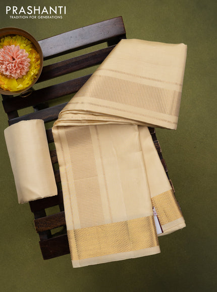 9x5 Pure silk dhoti and matching shirt bit gold with zari woven border