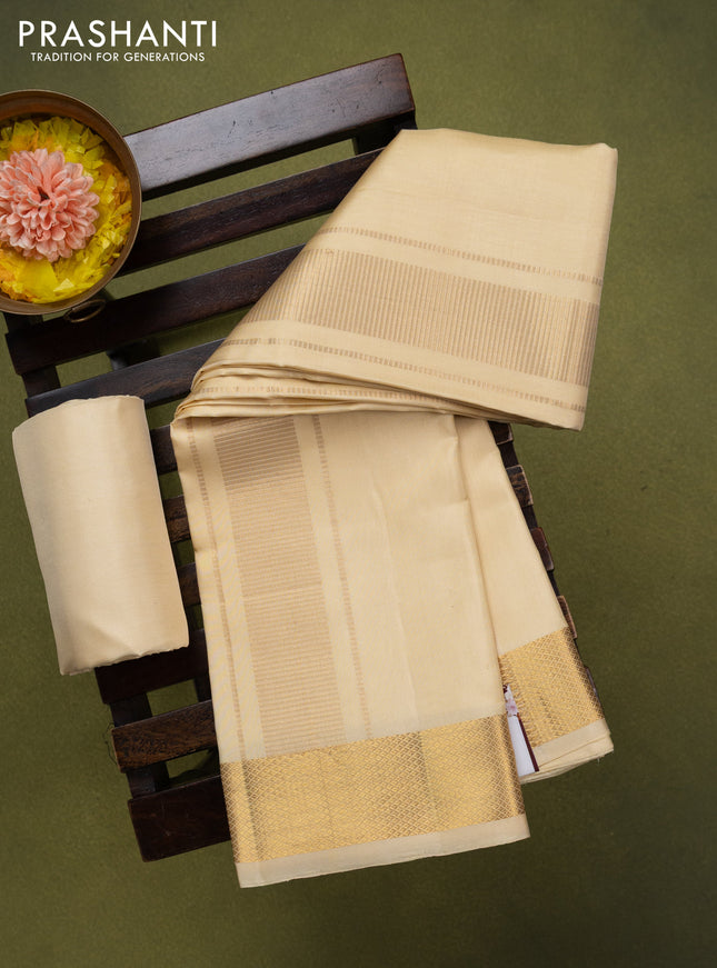 9x5 Pure silk dhoti and matching shirt bit gold with zari woven border