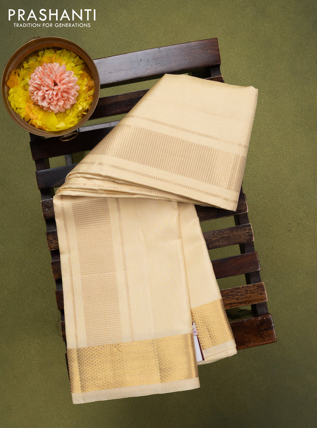 9x5 Pure silk dhoti and matching shirt bit gold with zari woven border