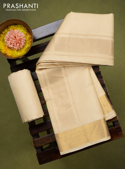 9x5 Pure silk dhoti and matching shirt bit gold with zari woven border