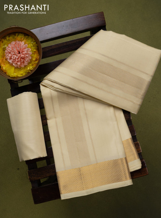 9x5 Pure silk dhoti and matching shirt bit cream with zari woven border