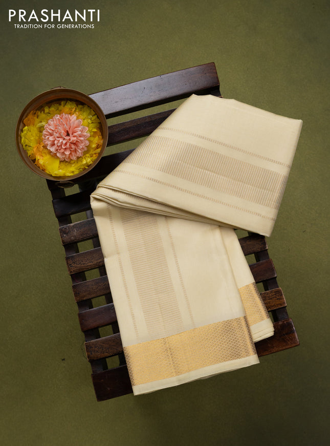 9x5 Pure silk dhoti and matching shirt bit cream with zari woven border