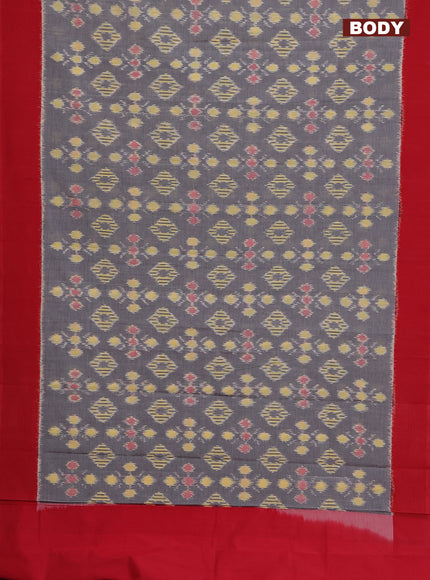 Ikat cotton saree grey and red with allover ikat butta weaves and simple border