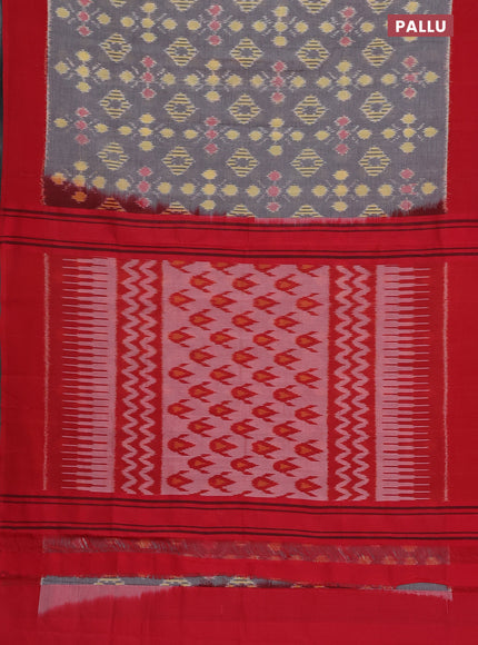 Ikat cotton saree grey and red with allover ikat butta weaves and simple border