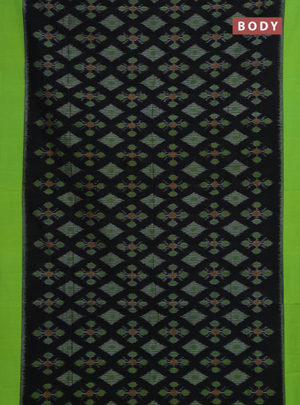 Ikat cotton saree black and parrot green with allover ikat butta weaves and simple border