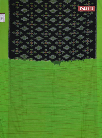 Ikat cotton saree black and parrot green with allover ikat butta weaves and simple border