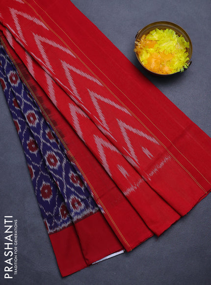 Ikat cotton saree dark blue and maroon with allover ikat weaves and simple border