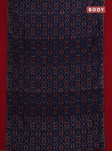 Ikat cotton saree dark blue and maroon with allover ikat weaves and simple border