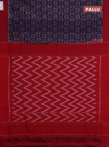Ikat cotton saree dark blue and maroon with allover ikat weaves and simple border