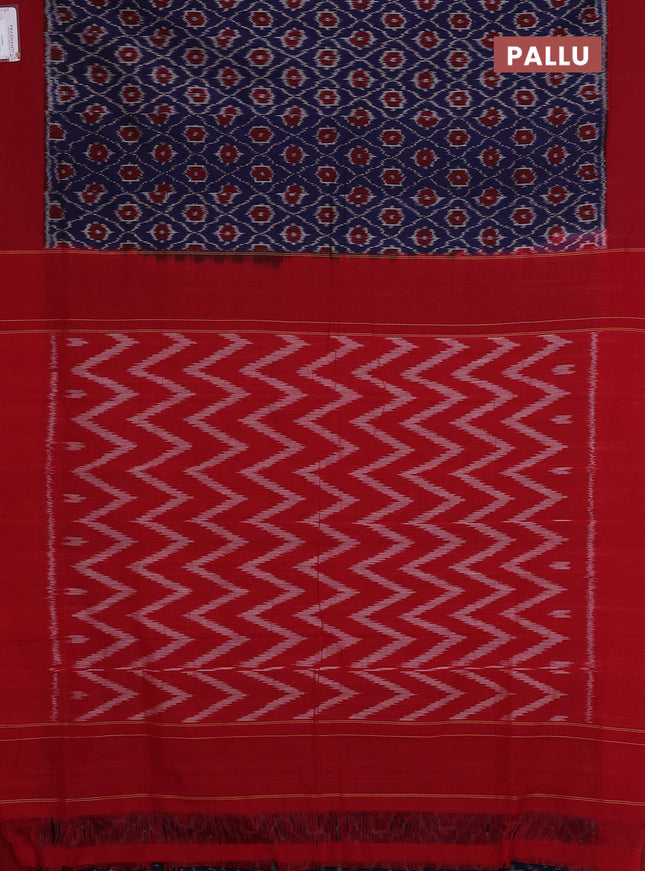 Ikat cotton saree dark blue and maroon with allover ikat weaves and simple border