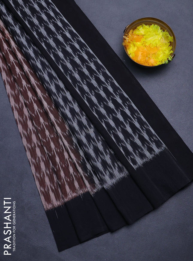 Ikat cotton saree brown and black with allover ikat weaves and simple border