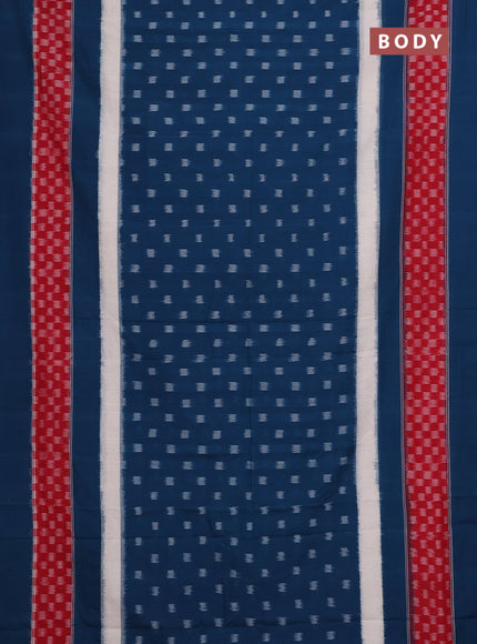 Ikat cotton saree peacock blue and red with allover ikat butta weaves and long long simple border