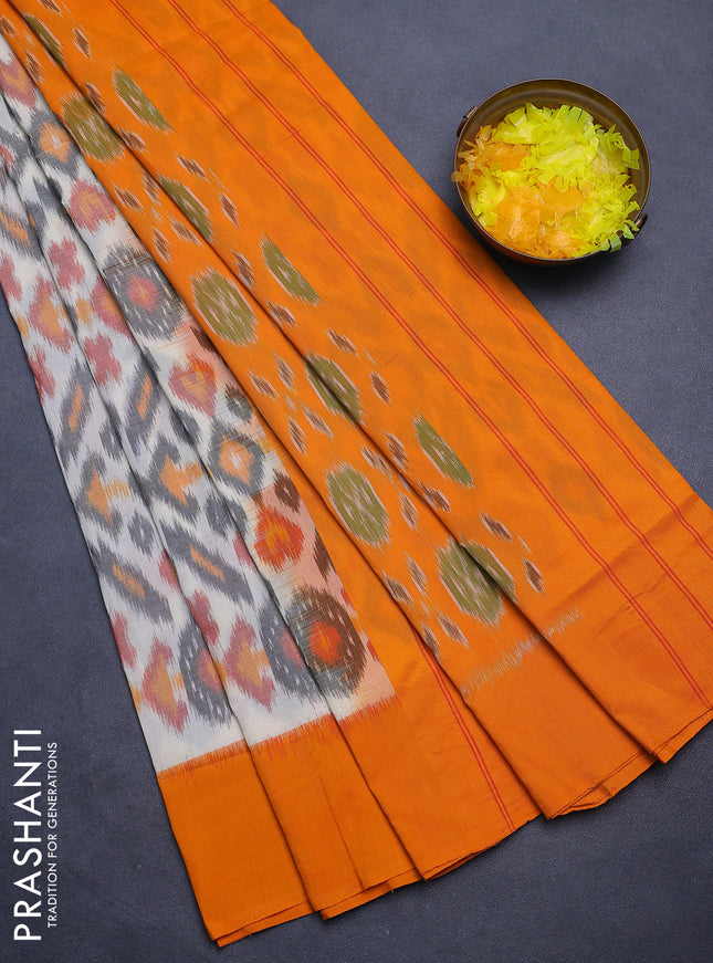 Ikat cotton saree cream and dark mustard with allover ikat weaves and simple border