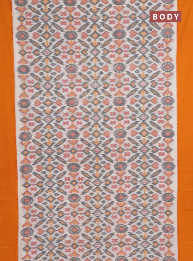 Ikat cotton saree cream and dark mustard with allover ikat weaves and simple border