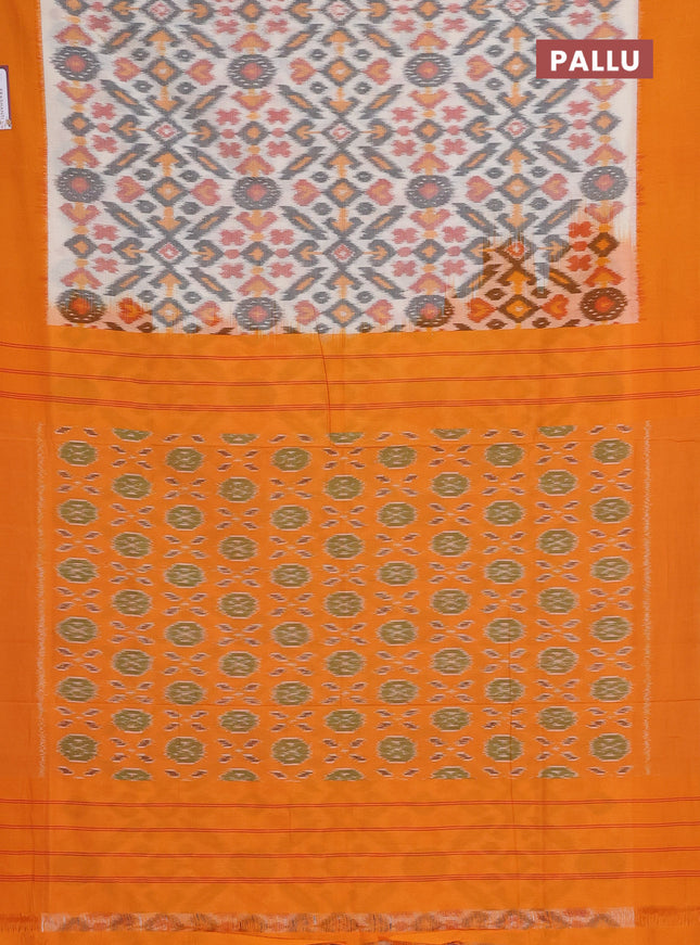 Ikat cotton saree cream and dark mustard with allover ikat weaves and simple border