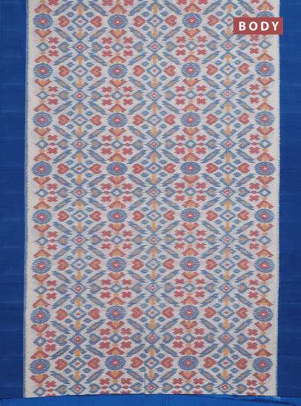 Ikat cotton saree off white and cs blue with allover ikat weaves and simple border