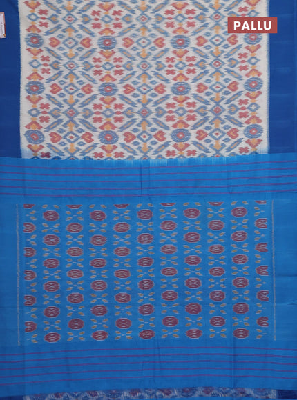 Ikat cotton saree off white and cs blue with allover ikat weaves and simple border