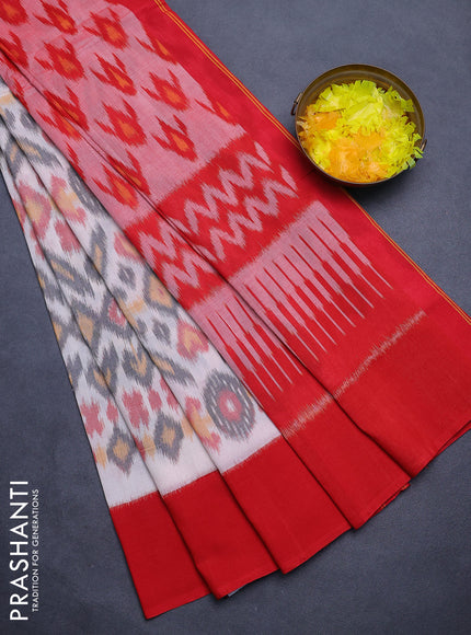 Ikat cotton saree cream and red with allover ikat weaves and simple border