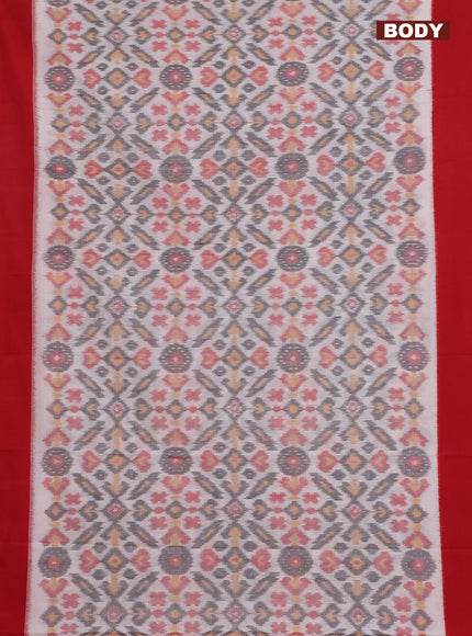 Ikat cotton saree cream and red with allover ikat weaves and simple border