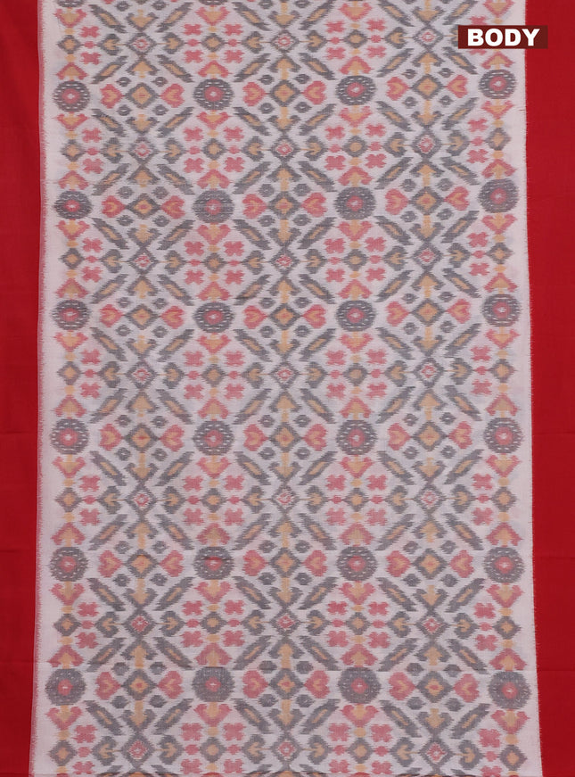 Ikat cotton saree cream and red with allover ikat weaves and simple border