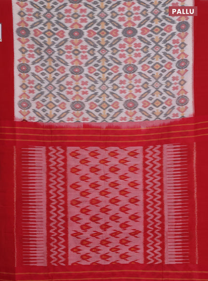 Ikat cotton saree cream and red with allover ikat weaves and simple border