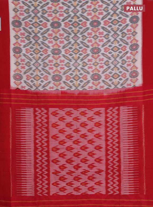 Ikat cotton saree cream and red with allover ikat weaves and simple border
