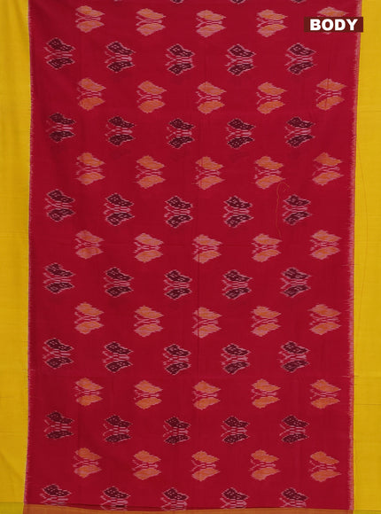 Ikat cotton saree pink shade and yellow with allover ikat butta weaves and simple border