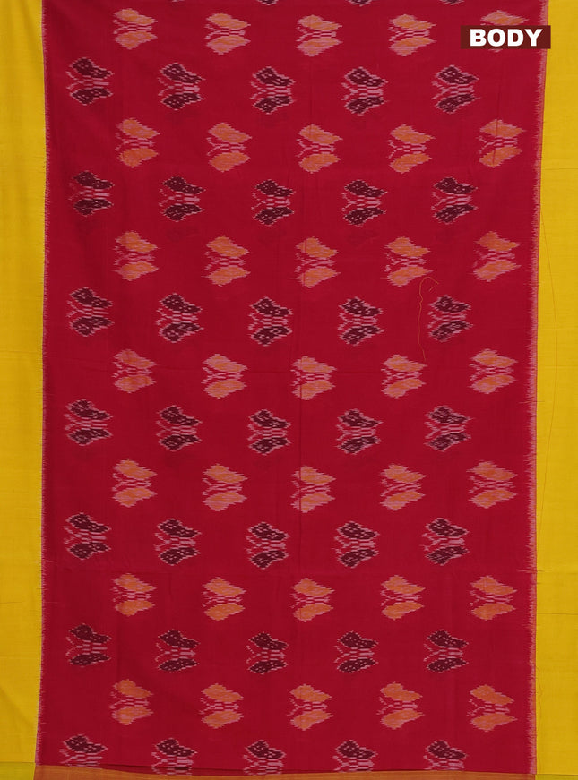 Ikat cotton saree pink shade and yellow with allover ikat butta weaves and simple border