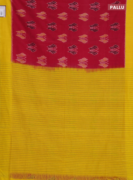 Ikat cotton saree pink shade and yellow with allover ikat butta weaves and simple border