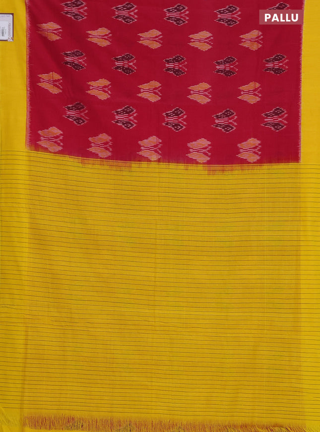 Ikat cotton saree pink shade and yellow with allover ikat butta weaves and simple border