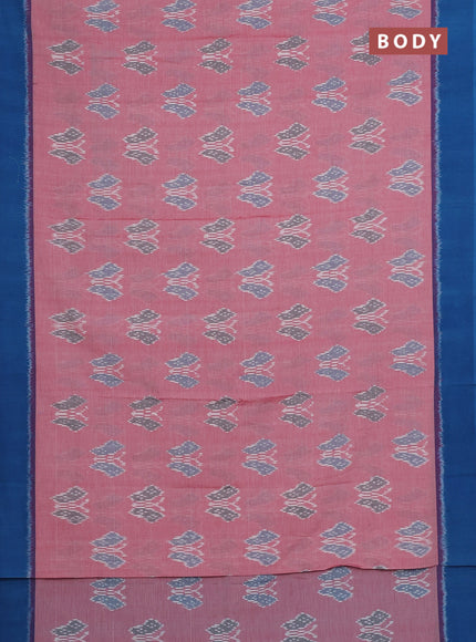 Ikat cotton saree pink shade and cs blue with allover ikat butta weaves and simple border