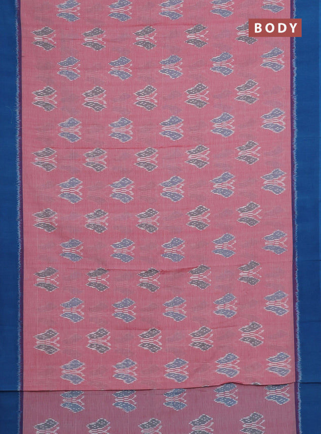Ikat cotton saree pink shade and cs blue with allover ikat butta weaves and simple border