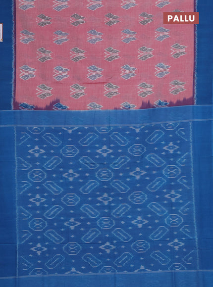 Ikat cotton saree pink shade and cs blue with allover ikat butta weaves and simple border