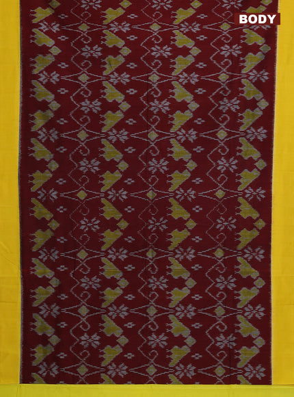 Ikat cotton saree maroon and yellow with allover ikat weaves and simple border