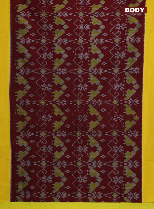 Ikat cotton saree maroon and yellow with allover ikat weaves and simple border