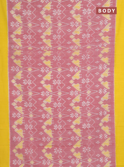 Ikat cotton saree red shade and yellow with allover ikat weaves and simple border