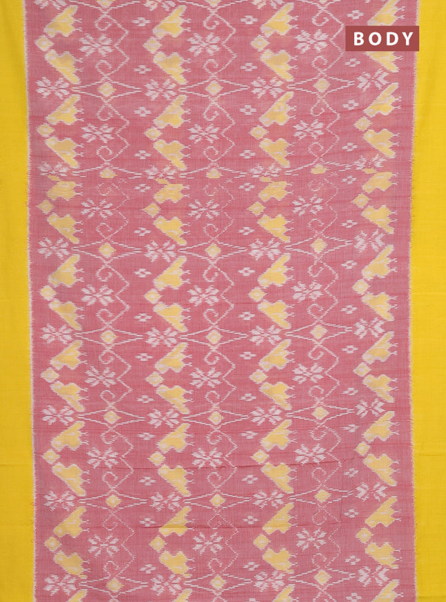 Ikat cotton saree red shade and yellow with allover ikat weaves and simple border