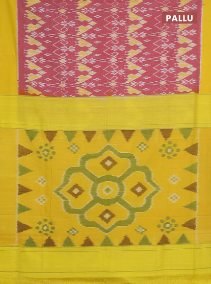 Ikat cotton saree red shade and yellow with allover ikat weaves and simple border