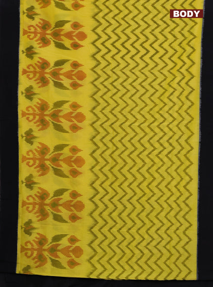 Ikat cotton saree lime yellow and black with allover ikat weaves and simple border