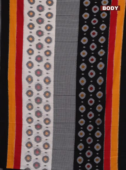 Ikat cotton saree black and multi colour with allover ikat weaves and simple border