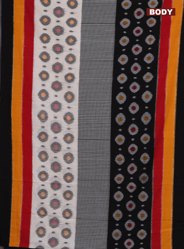 Ikat cotton saree black and multi colour with allover ikat weaves and simple border