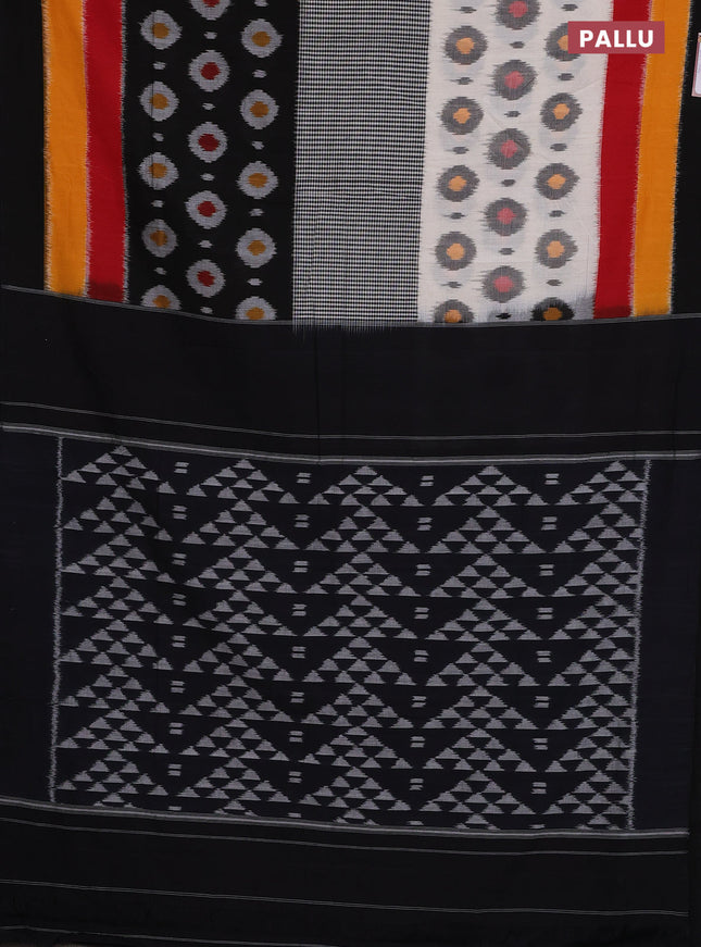 Ikat cotton saree black and multi colour with allover ikat weaves and simple border