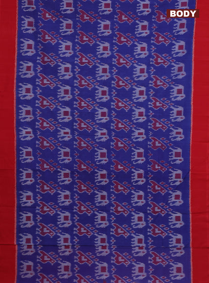 Ikat cotton saree blue and red with allover ikat weaves and simple border