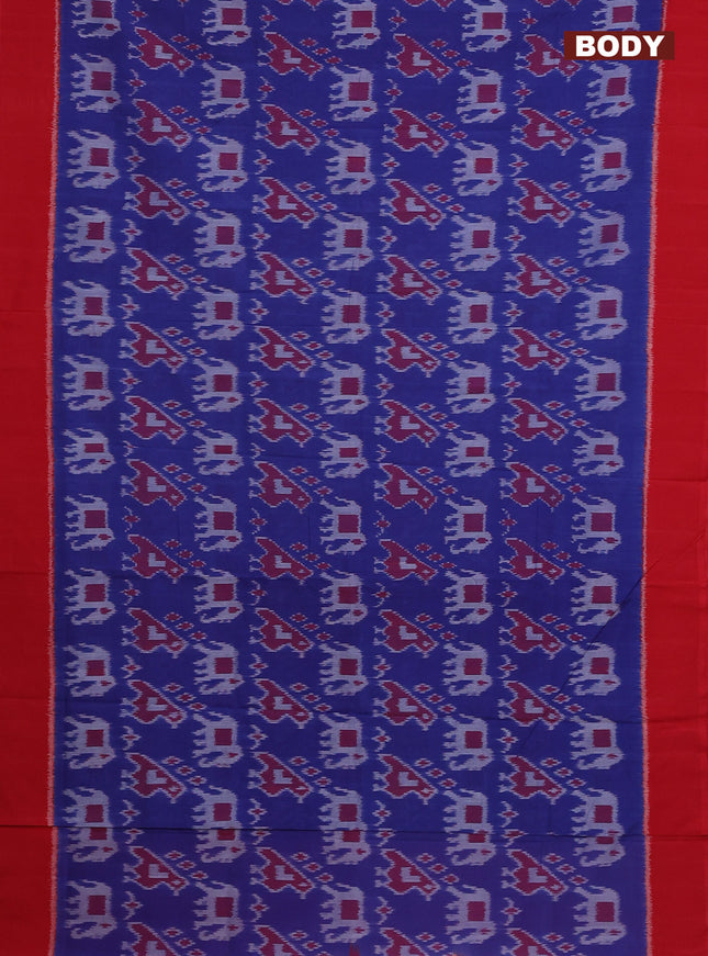 Ikat cotton saree blue and red with allover ikat weaves and simple border